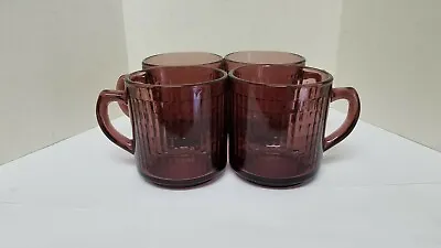 Set Of 4 VTG MEXICO 5 Amethyst Coffee Cups W/Applied Handle Pressed Glass 3 1/4  • $16