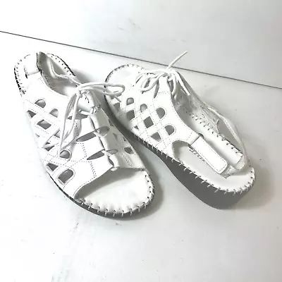 La Plume Sandals Womens Sz US 10.5 EU 41 White Leather Slingback Open Toe Slip O • $32.39