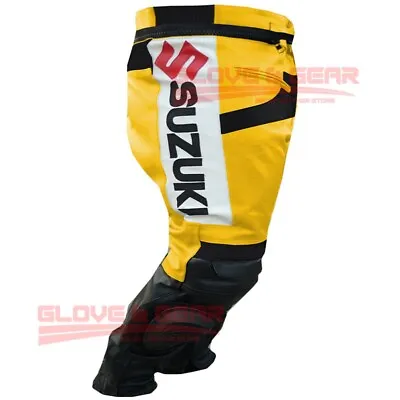 Suzuki Gsx Yellow Cowhide Leather Track Days Motorbike Ce Armoured Trouser Pant  • $180.27