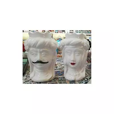 Couple Heads Of Moor Caltagirone White Colour With DetailMoustache & Lipstick - • $51.51