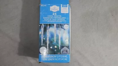 Holiday Time 25 Count LED Twinkle Icicle Christmas Lights Blue White Wire 14.3 • $20.50