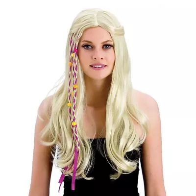 £9.95 • Buy Ladies 1960s BLONDE GROOVY HIPPIE WIG Hippy Flower Power Beads Braids Fancy Dres