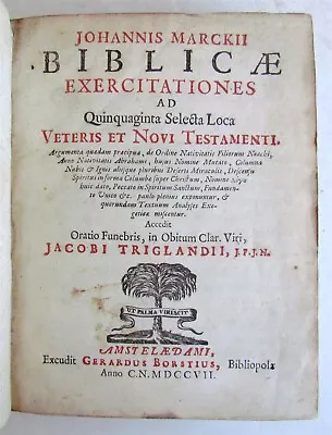 1707 BIBLICAE EXERCITATIONES Johannis Marckii Bible Antique GILT EMBOSSED VELLUM • $199.99