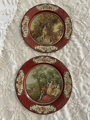 Set 2 Vintage Daher Decorated Ware Tin Plate  Belgium Victorian Courting Scene • $10