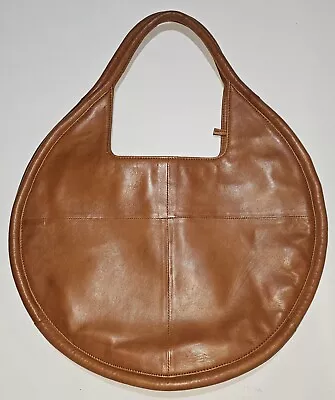 Anthropologie Bag JULIEN Large Round Lamb Leather Purse Brown 17” Shoulder Boho • $89.99