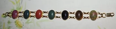 VINTAGE CARVED SCARAB 12k GF YELLOW GOLD FILLED DOUBLE CHAIN LINK BRACELET 7.5  • $19.99