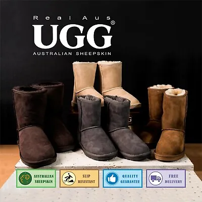 $59.95 • Buy UGG Real Aus 100% Australian Sheepskin Wool Women 9 Classic Boots Stone/Sand