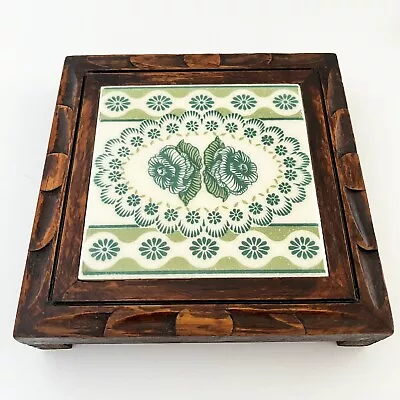 Vintage Dal Tile Trivet Hand Carved Wood Frame Mexico Wooden Ceramic 6x6 • $12.95