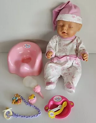 Zapf Creations Baby Born Newborn Doll Pink Eyes & Original Zapf Accessories EUC • $58