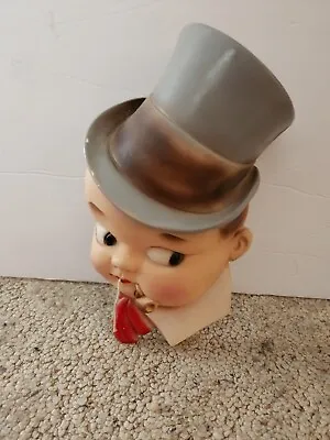 Vintage Chalkware Boy W/Pipe Top Hat String Holder  • $65