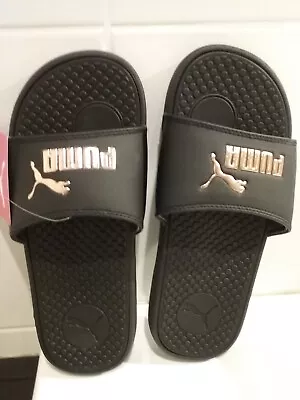 $27 • Buy PUMA Cool Cat Sports Slides, Women's, 8 / 39, Black, Rose Gold Cat, BN, Auth