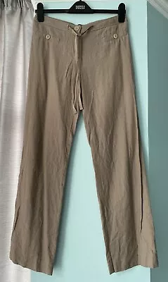 M&S Taupe Colour Linen Blend Ladies Straight Leg Trousers Size 8 Medium • £6