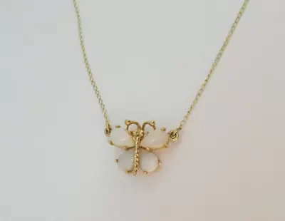 Vintage 14K Yellow Gold Opal Butterfly Necklace - Delicate • $129.99