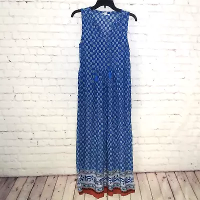 Beach Lunch Lounge Womens Dress XS Blue Floral Paisley Sleeveless Maxi Long • $25