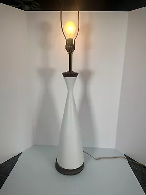 Vtg Mid Century Modern Ceramic And Wood Table Lamps MCM Brass Top • $85