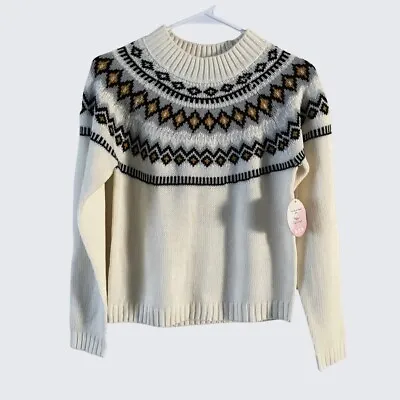 New Women's Beige Black Pullover Knit Crew Neck Sweater Size S Tribal Print • $7.95