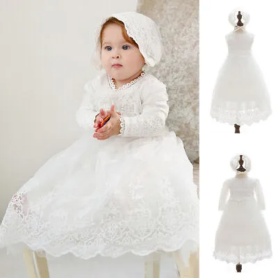 £23.98 • Buy Baby Girls Christening Dress Bonnet Embroidery Lace Baptism Gown Flower Girl UK