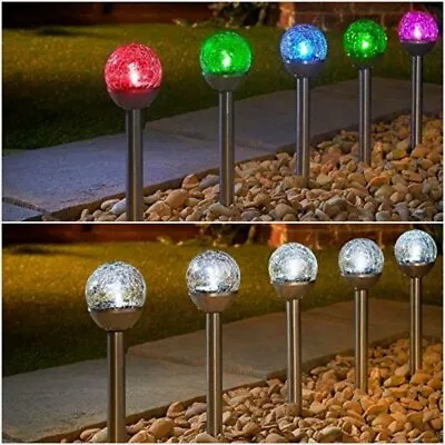 Solar Powered Mini Crackle Ball Post Light Garden In White & Multicolour • £16.99