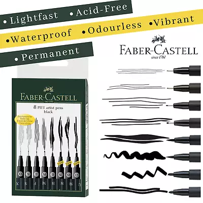 Faber-Castell Pitt Artist Pens - 8 Black India Ink - Assorted Nibs - Archival • $19.23