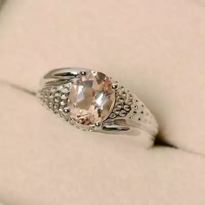 925 Sterling Silver Pink Morganite Statement Wedding Engagement Ring Size 9.5 • $160.52