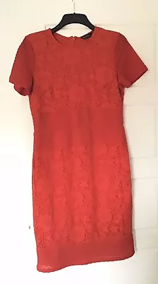 Miss Selfridge Beautiful Orangey /Red Stretchy Shift Dress - Size 14 • £4.99