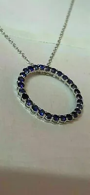 1Ct Blue Diamond Open Circle Eternity Pendant Necklace 14K White Gold Finish • $97.99