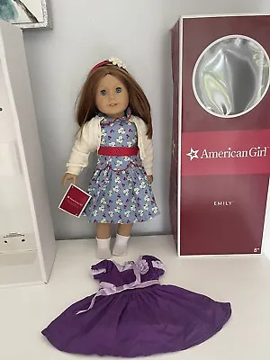 American Girl Doll Emily 18” Meet Outfit Headband Original Box Holiday Dress Lot • $195.99