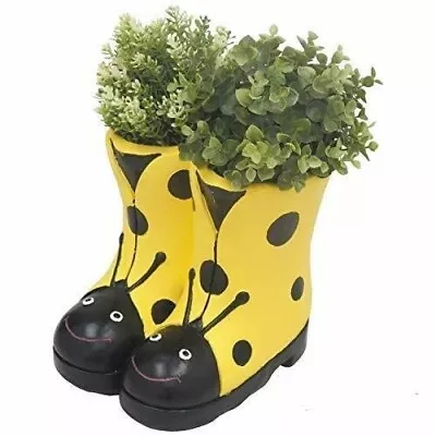 Ladybird Boots Planter Frost Proof Polyresin Plant Flower Pot - Yellow • £13.99