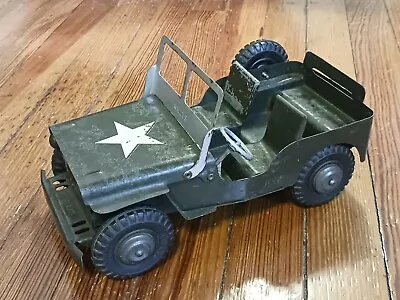 Vtg Marx Willys Pressed Steel Military Jeep 11  Us Armed Services Army Marine • $95