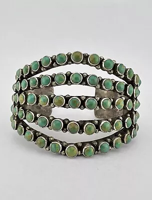 Vtg Navajo Sterling Petit Point Royston Turquoise Cluster Stamped Cuff Bracelet • $595