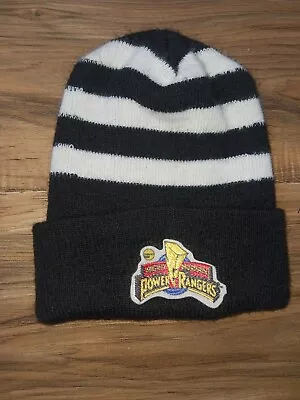 Vintage Mighty Morphin Power Rangers Beanie Winter Hat 90s Black White Saban • $24.95