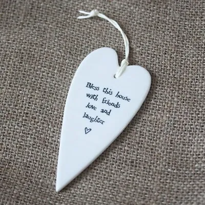 East Of India White Porcelain Hanging Heart Bless This House Christmas Decor • £5.40