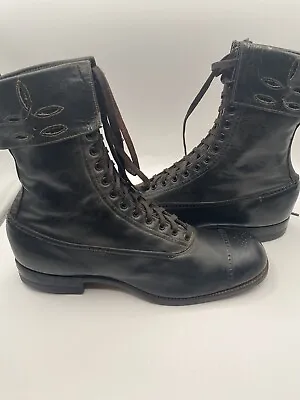 Antique Victorian Leather Shoes Good Year Wingfoot J 12. Tall 2 Black • $39.99