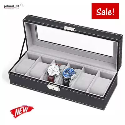 6 Slots Leather Watch Box Display Case Organizer Multi-Functional Showcase Black • $19.99