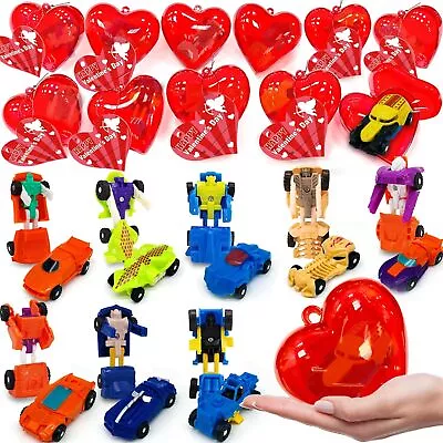 AMENON 28 Pack Valentines Party Favors Gift Cards Transform Car Robot Toys • $17.59