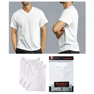 3 Pack Men V-Neck T-Shirt 100% Cotton White Plain Tee Undershirt Comfy Classic S • $12.72