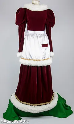 Santa's Helper Mrs. Santa Velvet Dress Apron Christmas Holiday Dress S/M • $159.98