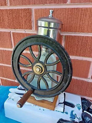 Antique Cast Iron Single Wheel MANUAL Coffee Grinder  Mill Vintage • $250