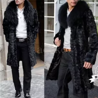 Mens Long Parka Jacket Faux Mink Fur Long Jacket Trench Coat Outwear Winter Warm • $105