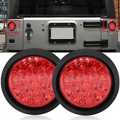 2pc Red 4 Inch Round 16 LED Trailer Tail Lights Truck Stop Brake Lamp Waterproof • $14.84