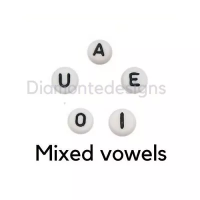 100 Pcs - 7mm Mixed Vowel White Letter Beads Alphabet Round Kids Bead Craft I218 • £2.79
