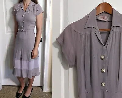 Vintage 1940s Lavender Rayon Dress Lady Alice Label Day Dress Tea Dress • $83.51