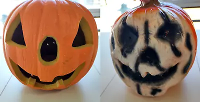 Vtg? Two Face Lighted Pumpkin Jacko-Lantern SKULL~Scary~Fun~Halloween~Battery • $12.49