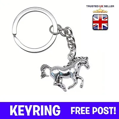 Silver HORSE Pony Stables Riding Lucky Races Metal Keyring Keys Keychain Gift • £2.49