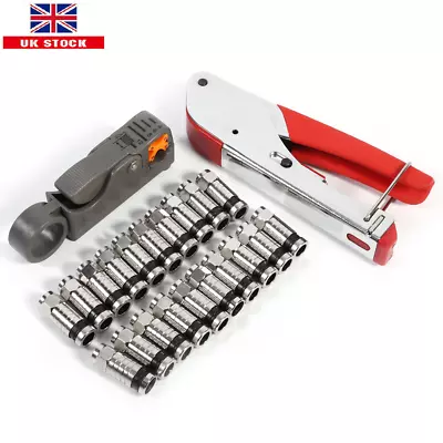 F-Type Compression Tool Coaxial Cable Stripper Crimper + 20 Connectors For RG58 • £12.82