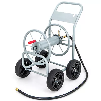 Outside Portable Water Hose Holder Garden Hose Reel Cart Water Hose Cart Silver • £89.95