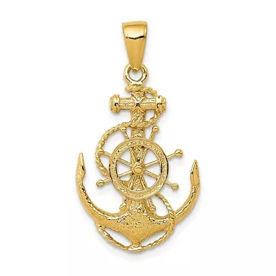 Real 14kt Yellow Gold Medium Anchor W/Wheel Pendant • $186