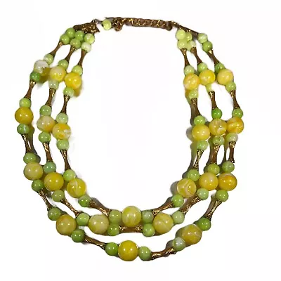 Vintage Coro Beaded Necklace Marbled Green Yellow Lucite 15-18” • $15.99