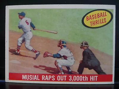 1959 Topps Baseball Card #470 Stan Musial Raps Out 3000th Hit - HOF'er • $1