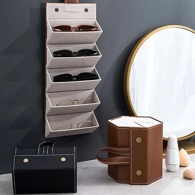 $17.64 • Buy Leather Multiple Glasses Storage Case 2/3/4/5/6 Slots  Sunglasses Organizer Bag